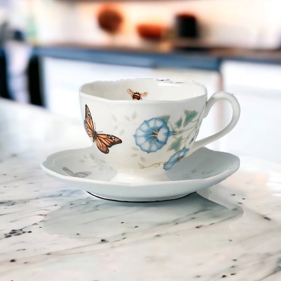 Lenox Butterfly Meadow Monarch Cup and Saucer Set New in Box - Picture 3 of 11